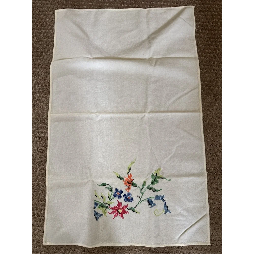 Handmade Kitchen/Dish/Tea Towel Hand Embroidered Floral vintage Granny Core Home